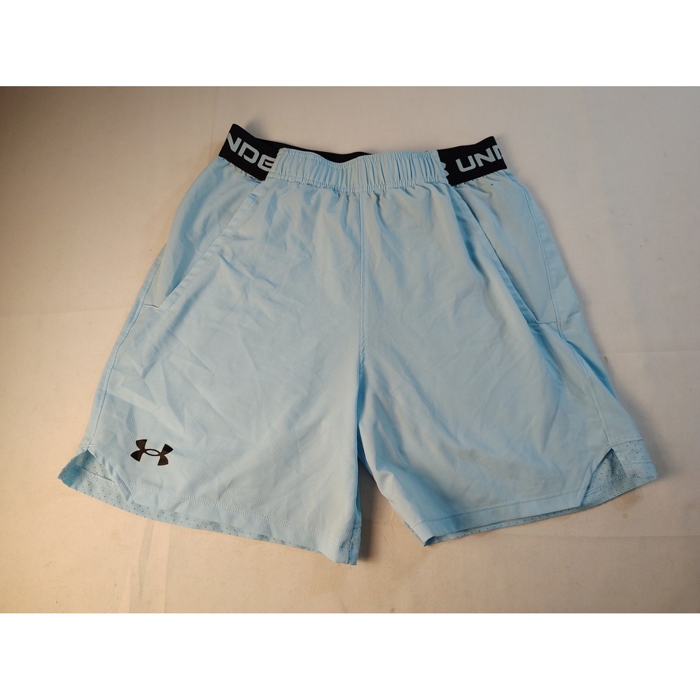 Under Armour Mens Light Blue Grid Texture Athletic Training Shorts Small Gym